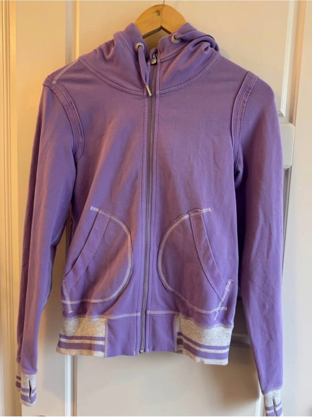 Anthropologie Lavender Zip Hoodie with Contrast Stripe Trim